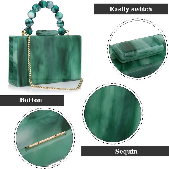 Acrylic Purses Evening Clutch Bag Marbling Handbags for Women Cross Body Bag wit - Picture 3 of 7